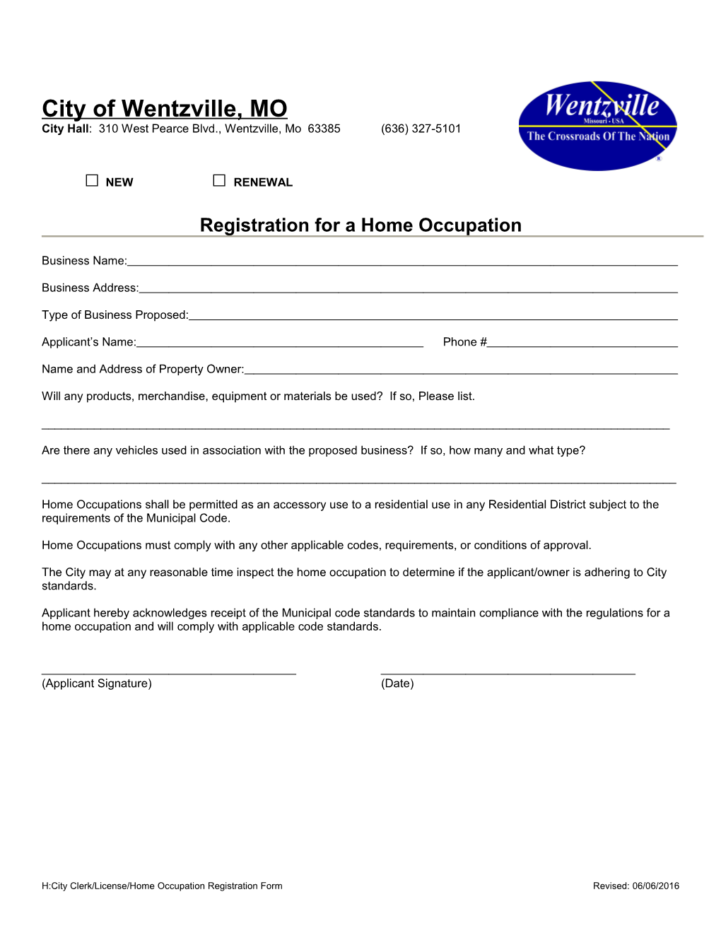 Registration for a Home Occupation