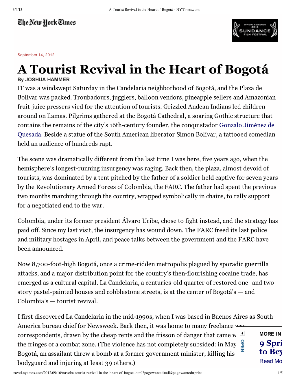A Tourist Revival in The...Of Bogotá