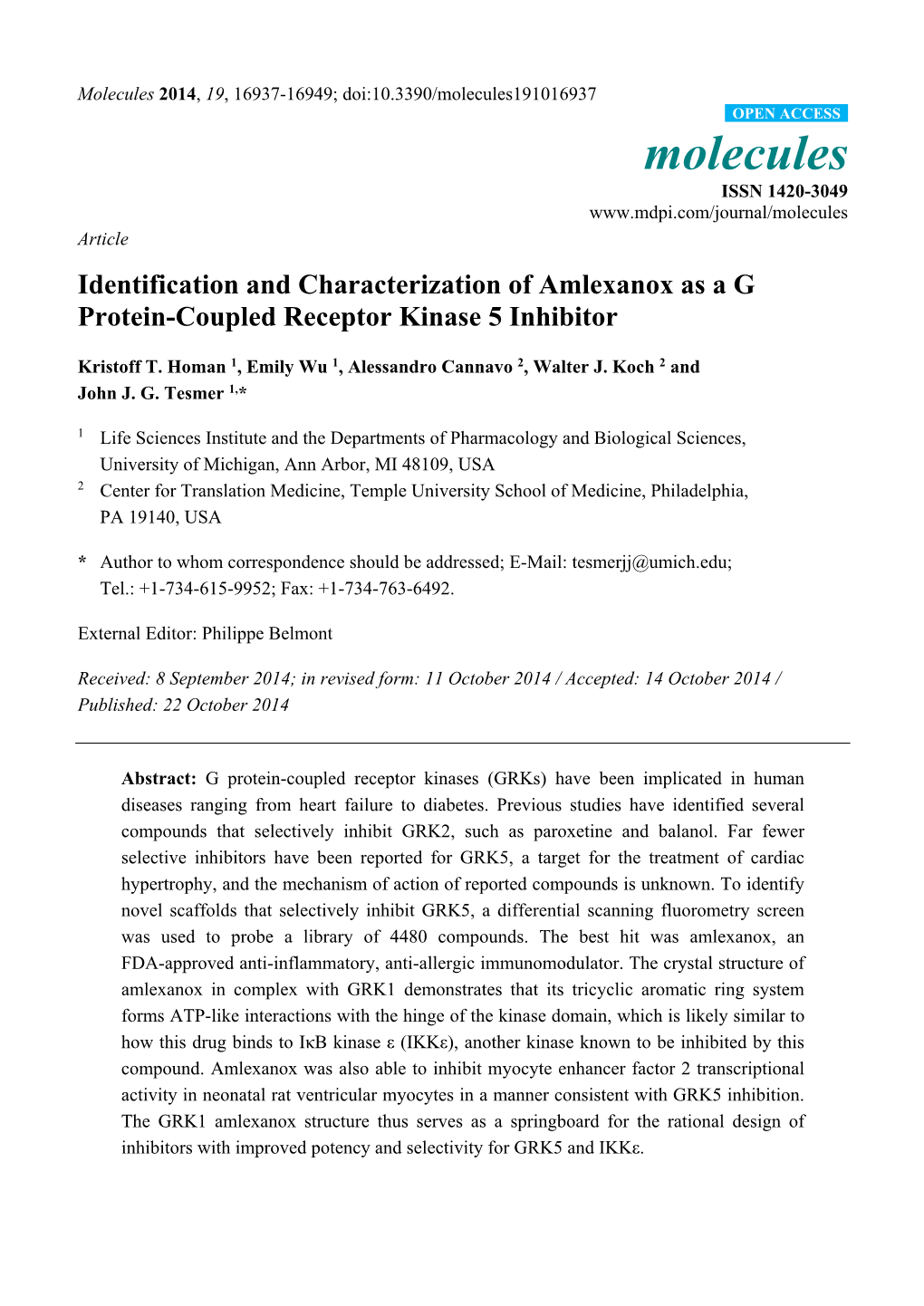 Identification and Characterization of Amlexanox As a G Protein-Coupled Receptor Kinase 5 Inhibitor