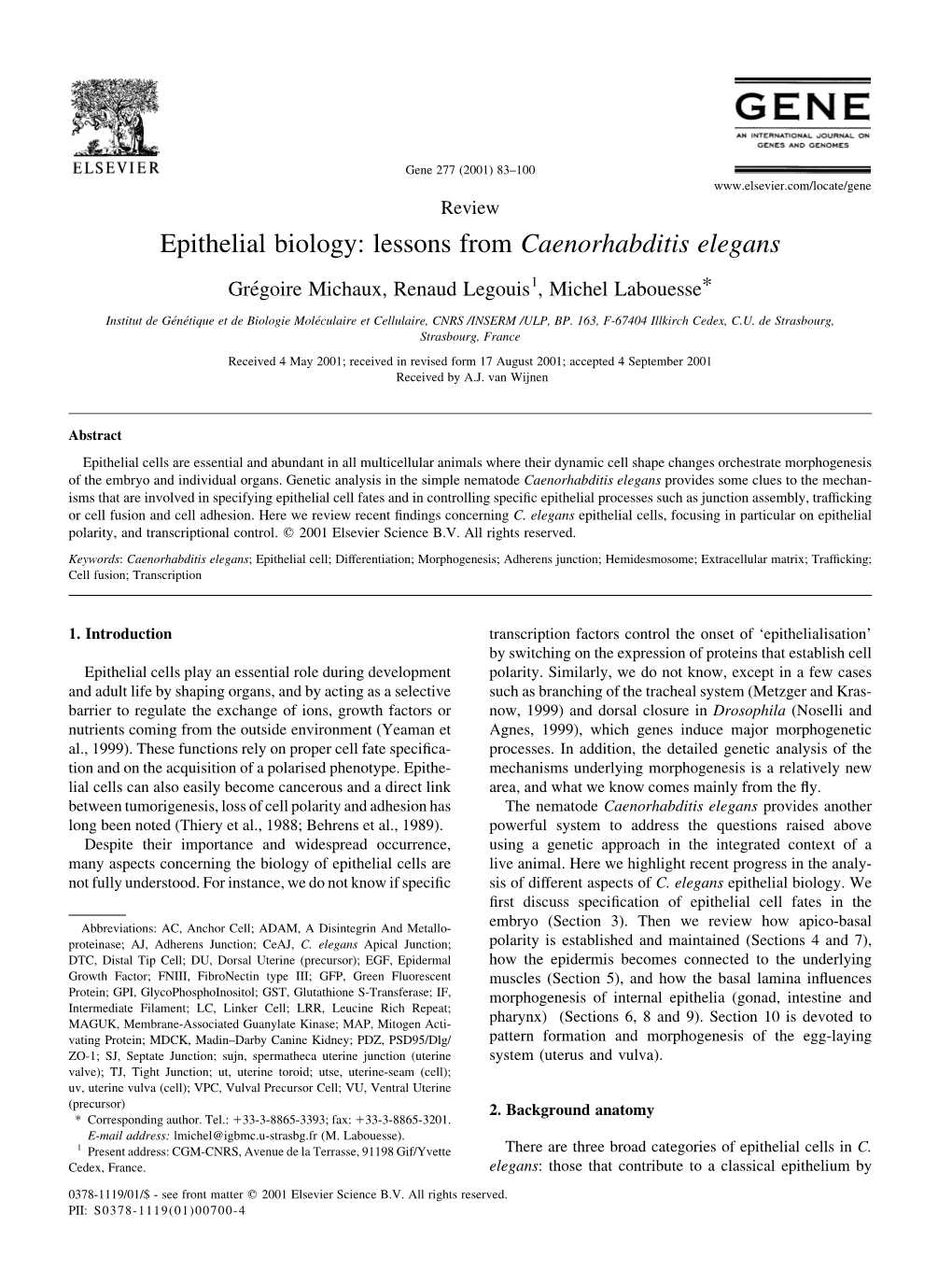 Epithelial Biology: Lessons from Caenorhabditis Elegans