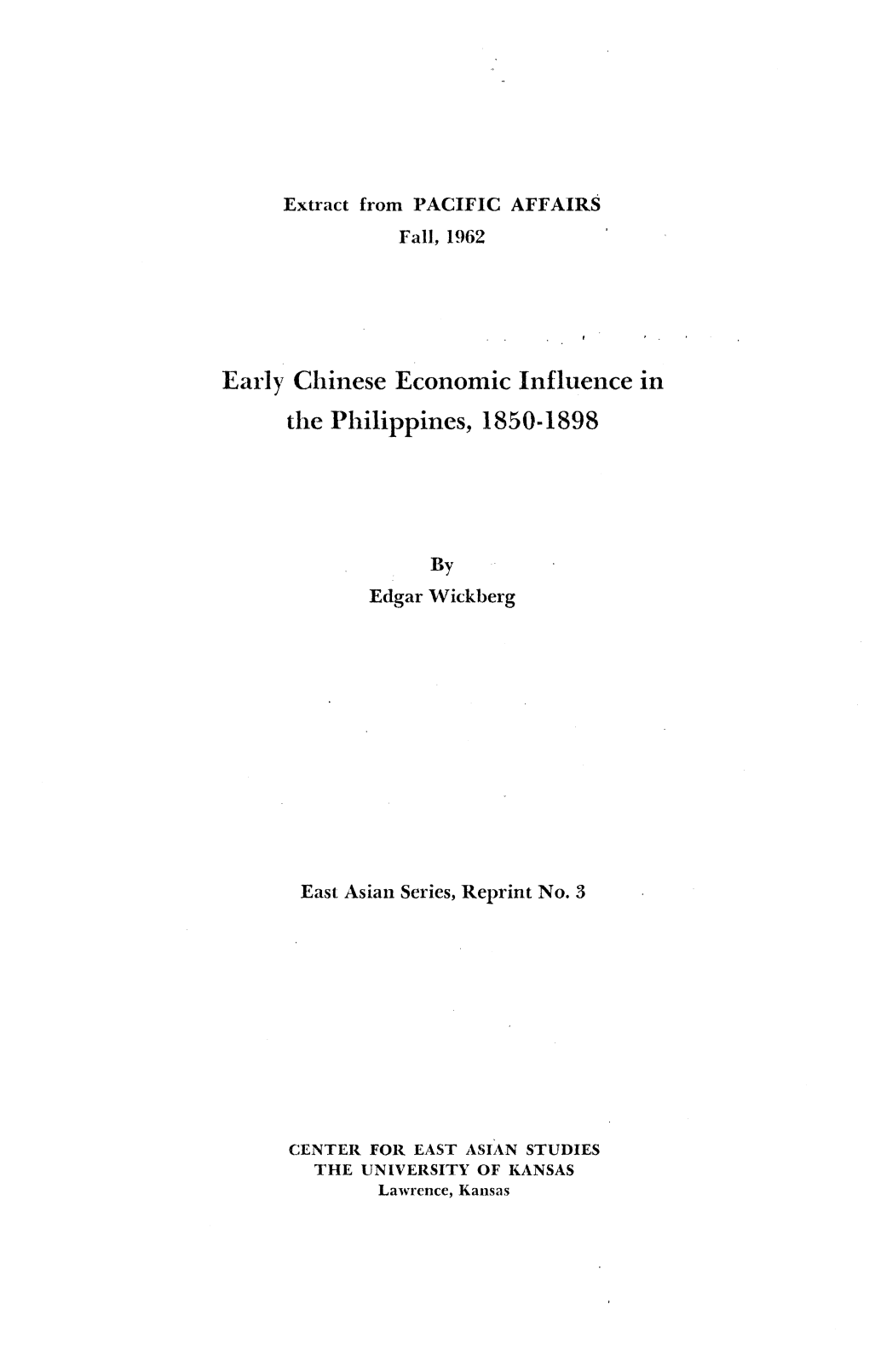 Early Chinese Economic Influence in the Philippines, 1850-1898