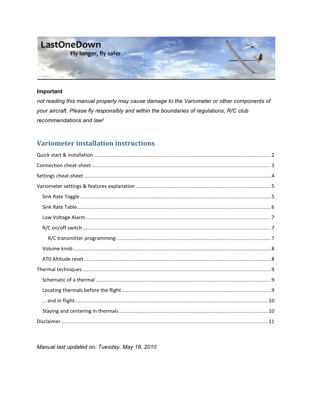 Variometer Installation Instructions Quick Start & Installation