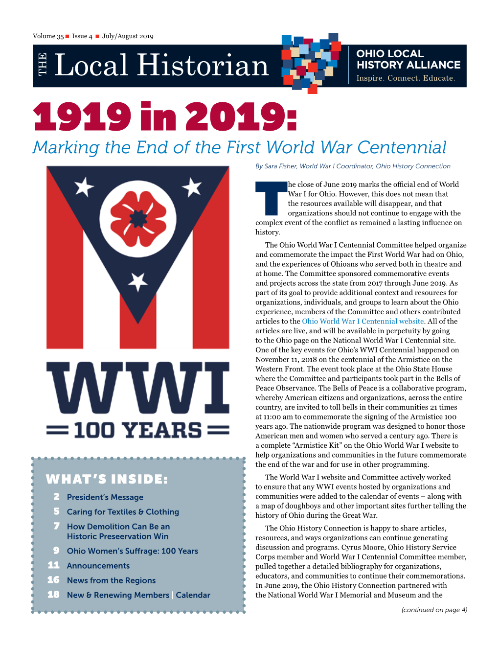 1919 in 2019: Marking the End of the First World War Centennial by Sara Fisher, World War I Coordinator, Ohio History Connection