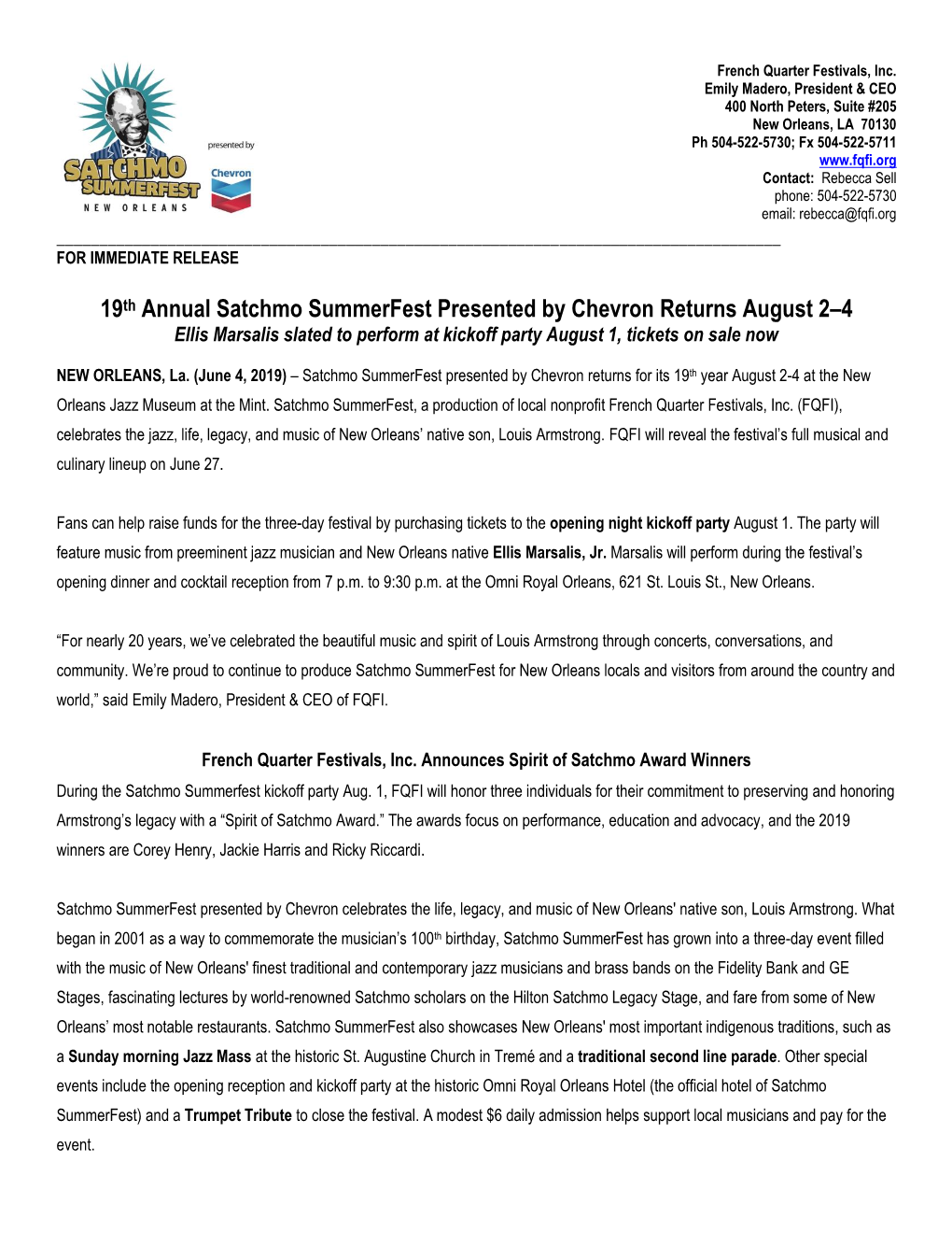 Satchmo Summerfest Presented by Chevron Is August 2-4, 2019!