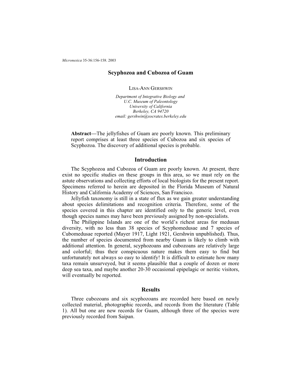 Scyphozoa and Cubozoa of Guam