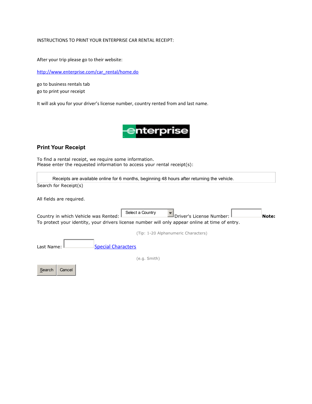 Instructions to Print Your Enterprise Car Rental Receipt