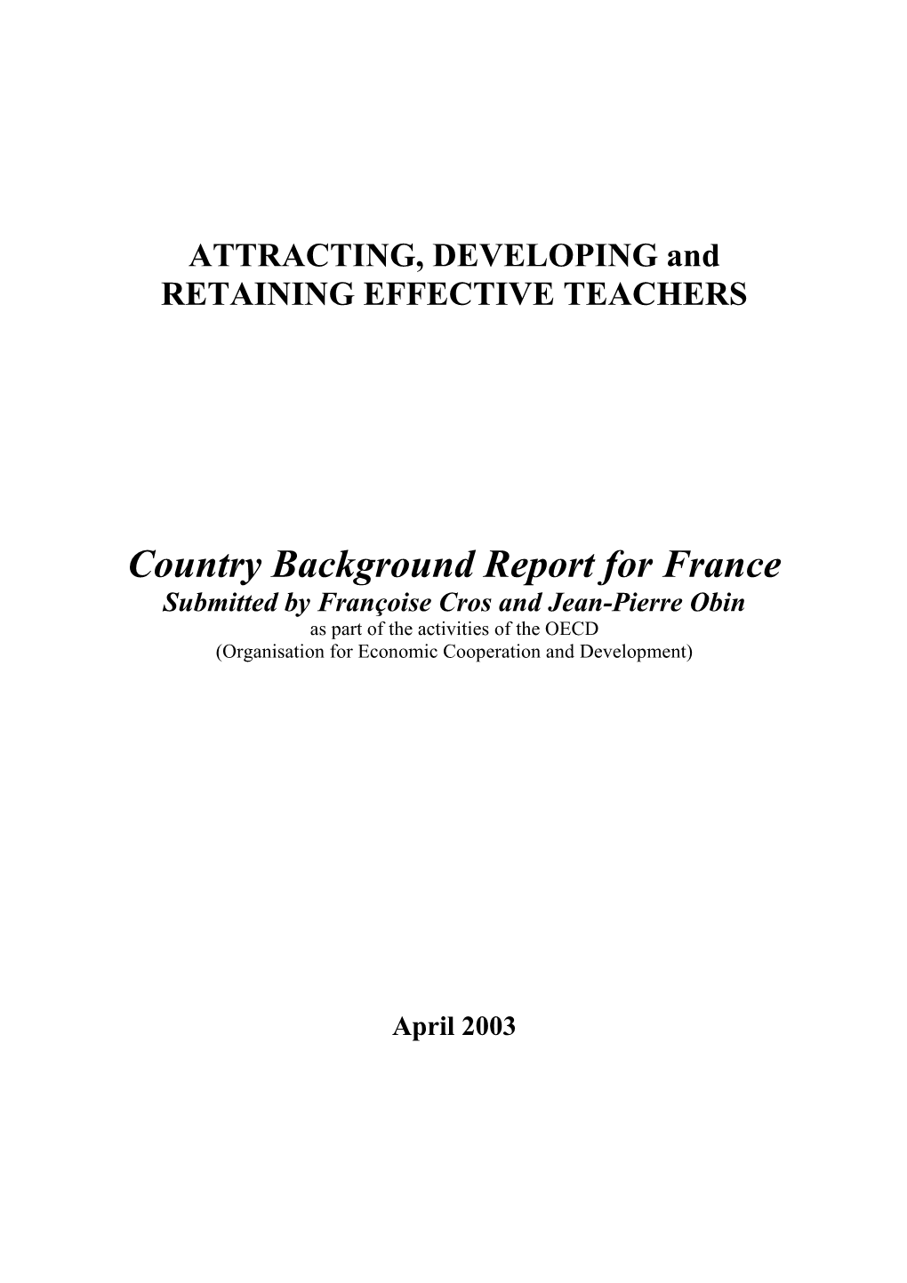 Country Background Report for France