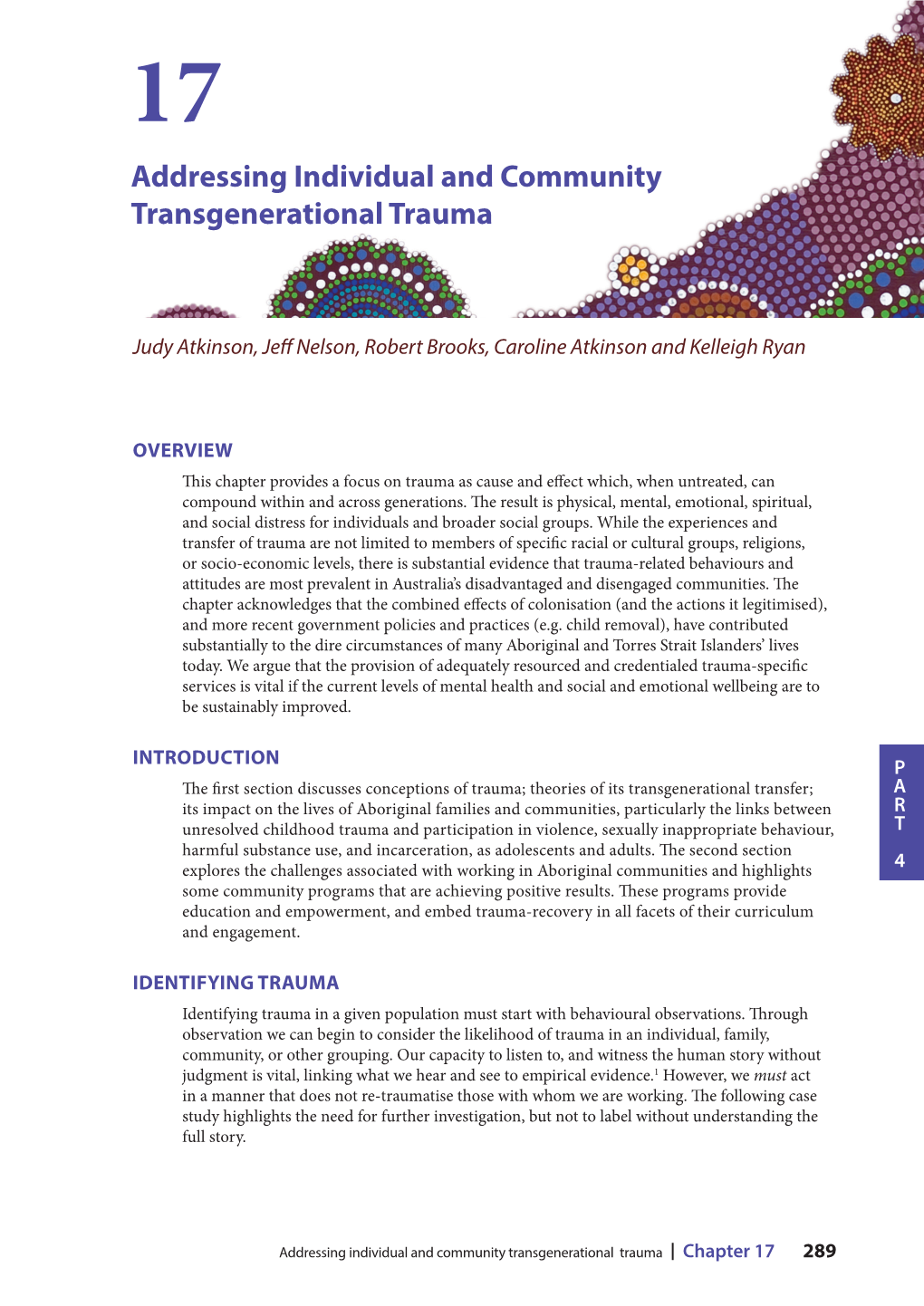 Addressing Individual and Community Transgenerational Trauma