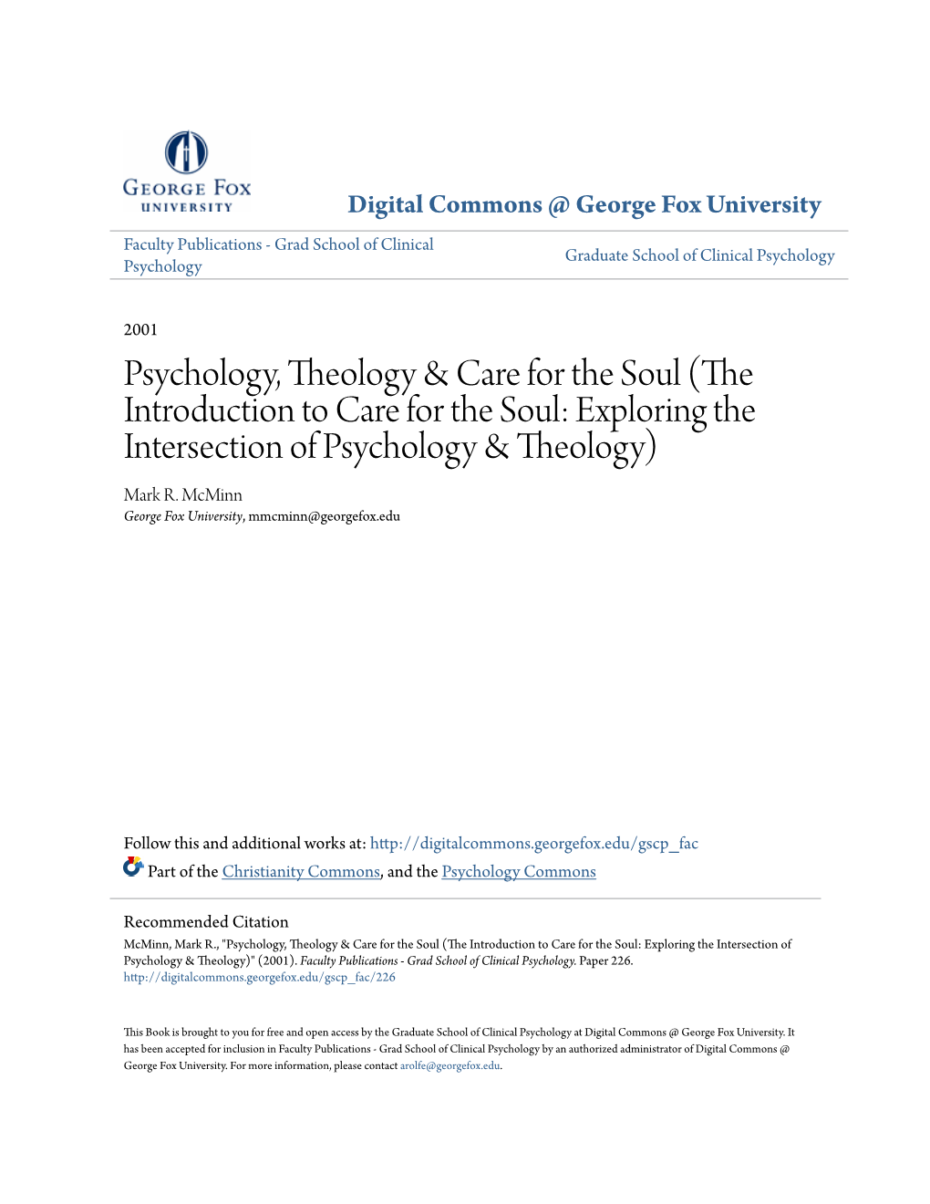 The Introduction to Care for the Soul: Exploring the Intersection of Psychology &A