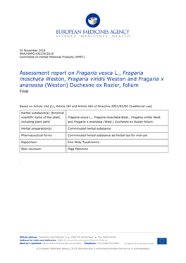 Assessment Report on Fragaria Vesca L., Fragaria Moschata Weston, Fragaria Viridis Weston and Fragaria X Ananassa (Weston) Duchesne Ex Rozier, Folium Final