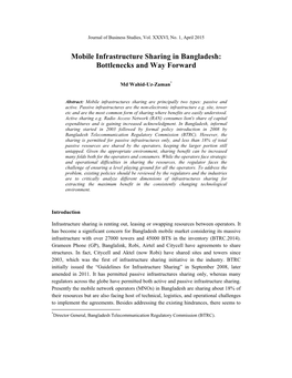 Mobile Infrastructure Sharing in Bangladesh: Bottlenecks and Way Forward