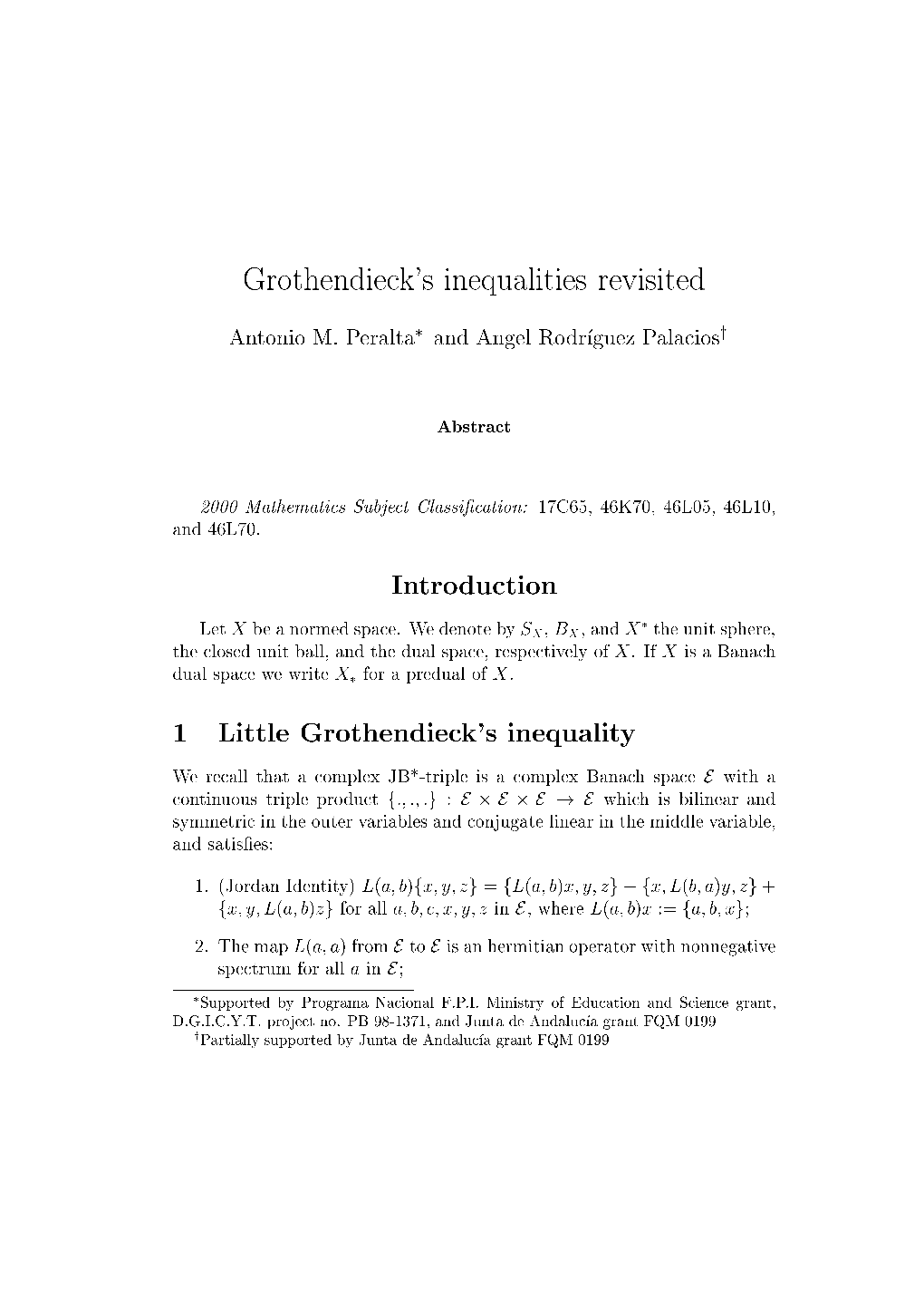 Grothendieck's Inequalities Revisited Introduction 1 Little Grothendieck's Inequality