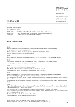 Solo Exhibitions Thomas Zipp