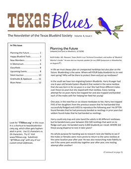 The Newsletter of the Texas Bluebird Society Volume 8, Issue 2 Planning