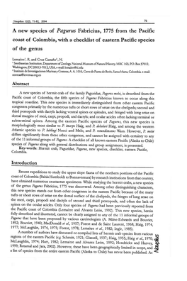 A New Species of Pagurus Fabricius, 1775 from the Pacific Coast of Colombia, with a Checklist of Eastern Pacific Species of the Genus