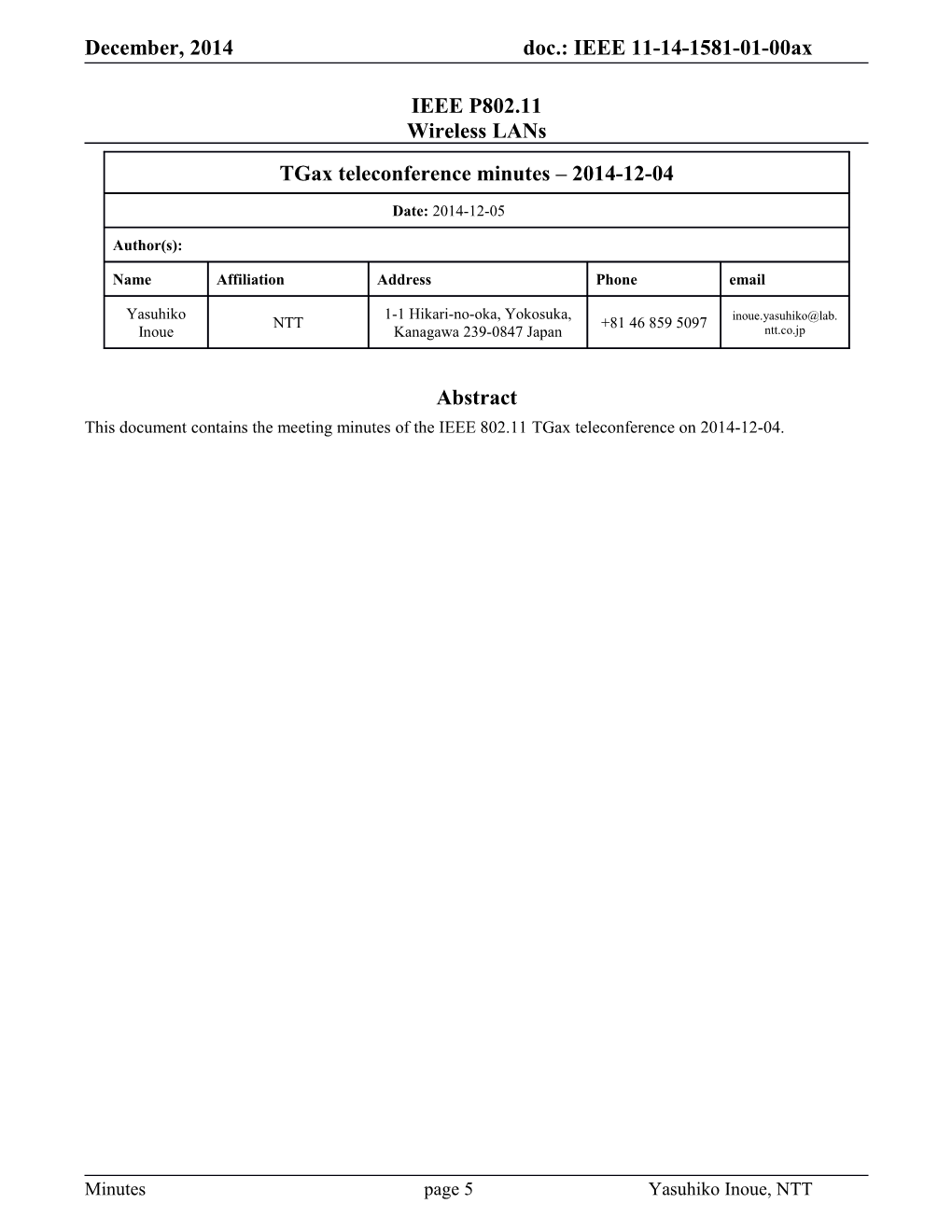 This Document Contains the Meeting Minutes of the IEEE 802.11 Tgax Teleconference on 2014-12-04