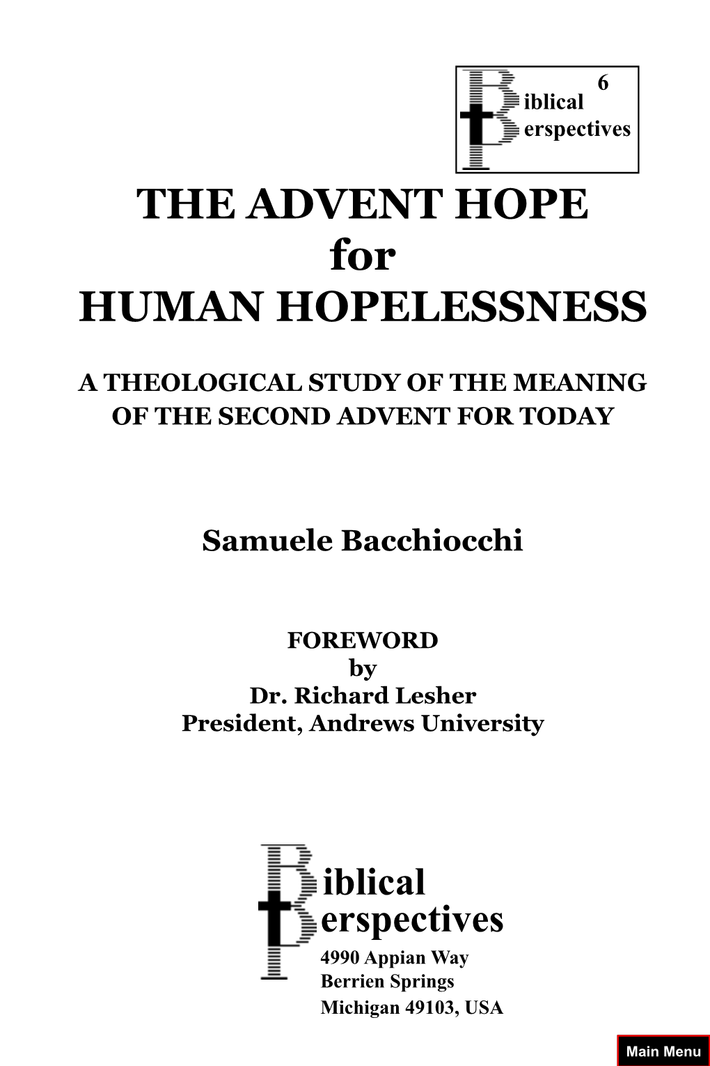 THE ADVENT HOPE for HUMAN HOPELESSNESS