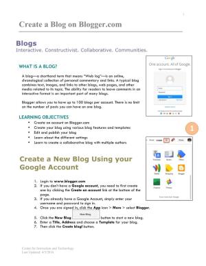 Create a Blog on Blogger.Com 1