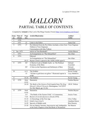 Contents of Mallorn