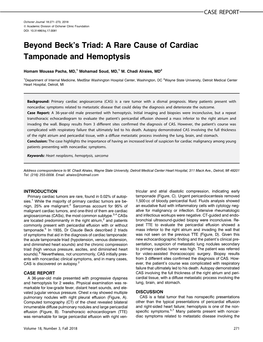 Beyond Beck's Triad: a Rare Cause of Cardiac Tamponade and Hemoptysis