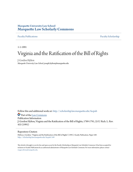 Virginia and the Ratification of the Bill of Rights J