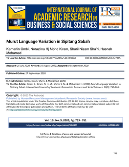 Murut Language Variation in Sipitang Sabah