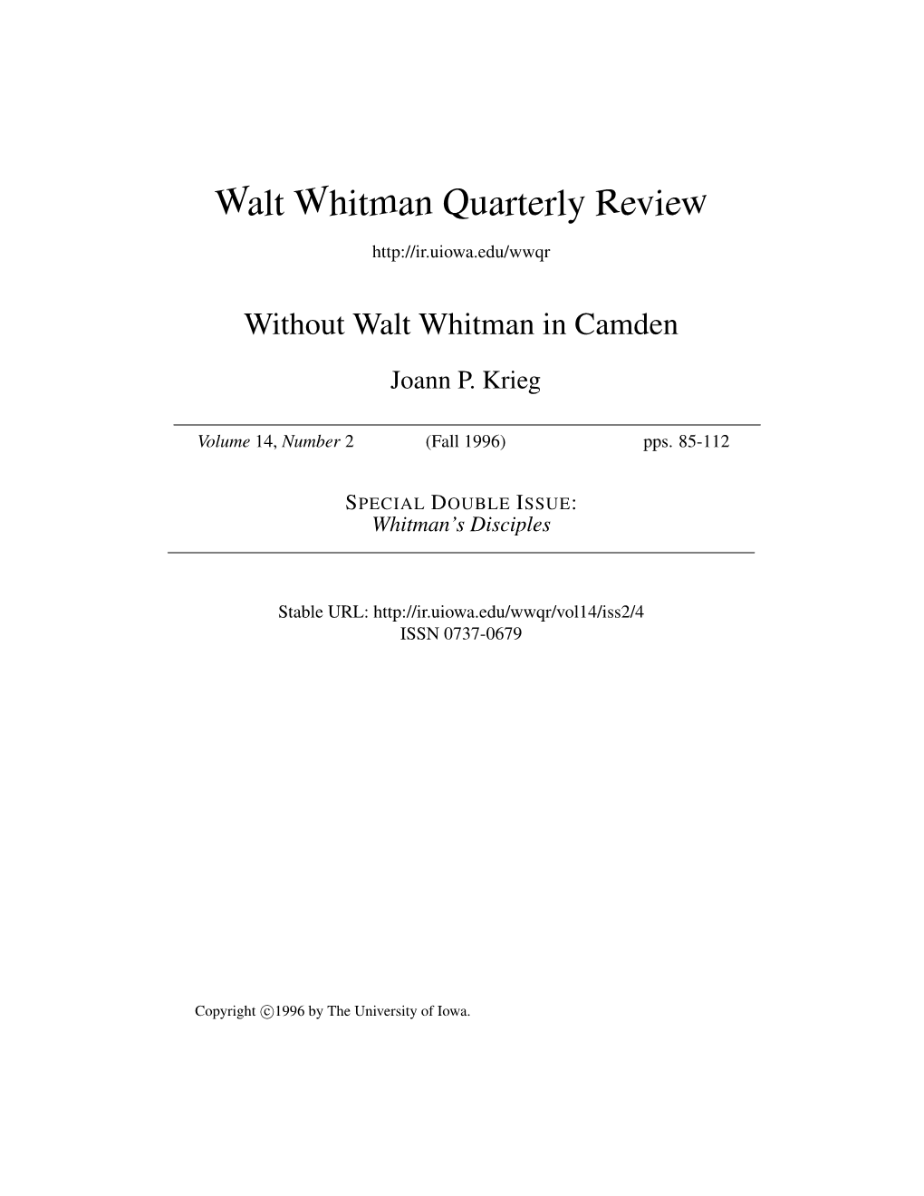 Walt Whitman Quarterly Review