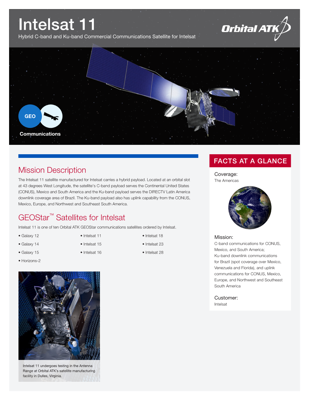 Datasheet Intelsat-11 Satellite Built By