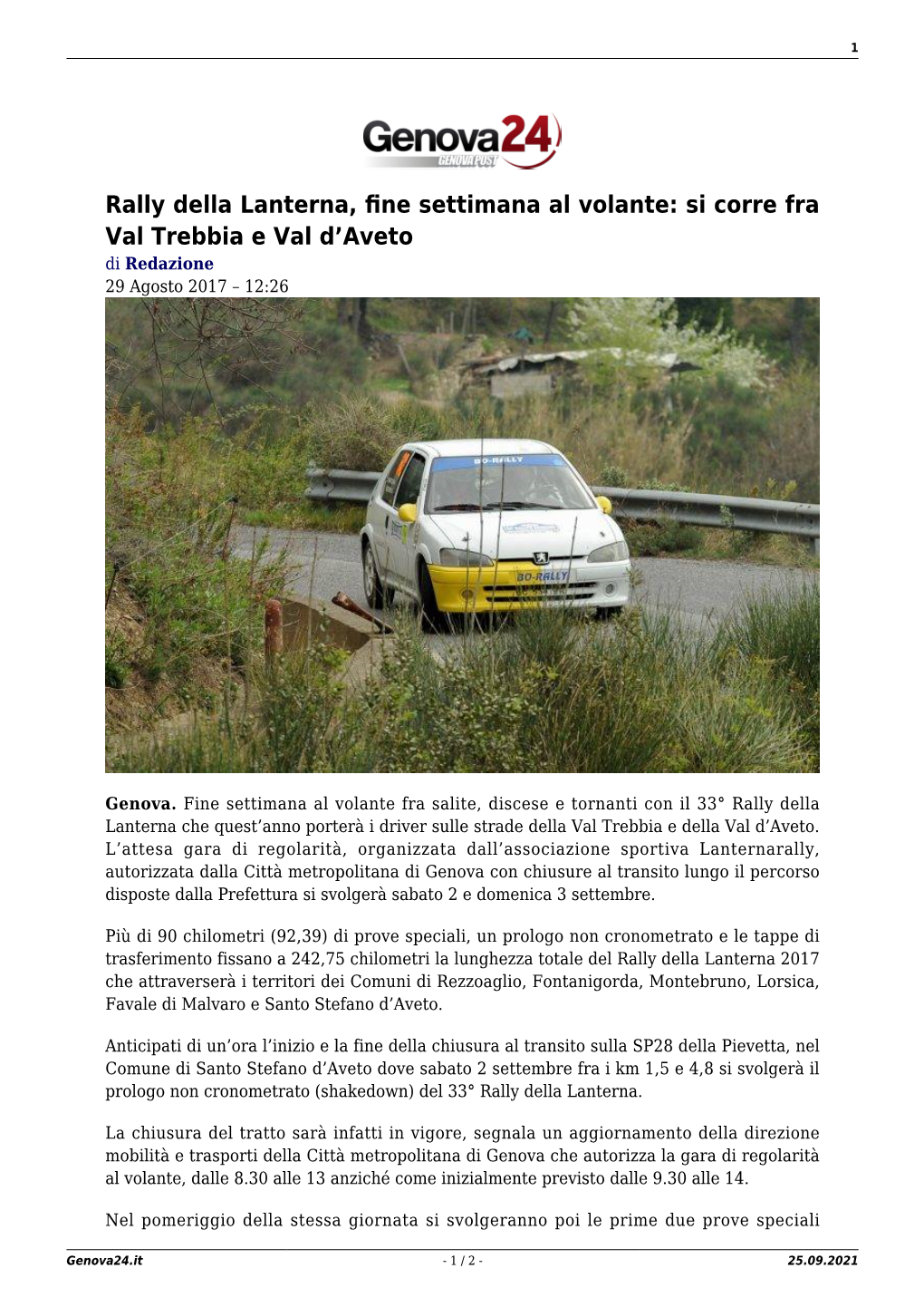 Rally Della Lanterna, Fine Settimana Al Volante: Si Corre Fra Val Trebbia E