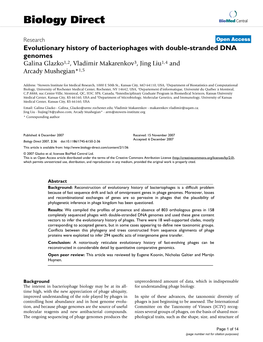 Evolutionary History of Bacteriophages with Double-Stranded DNA Genomes Galina Glazko1,2, Vladimir Makarenkov3, Jing Liu1,4 and Arcady Mushegian*1,5