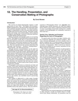 12. the Handling, Presentation, and Conservation Matting of Photographs