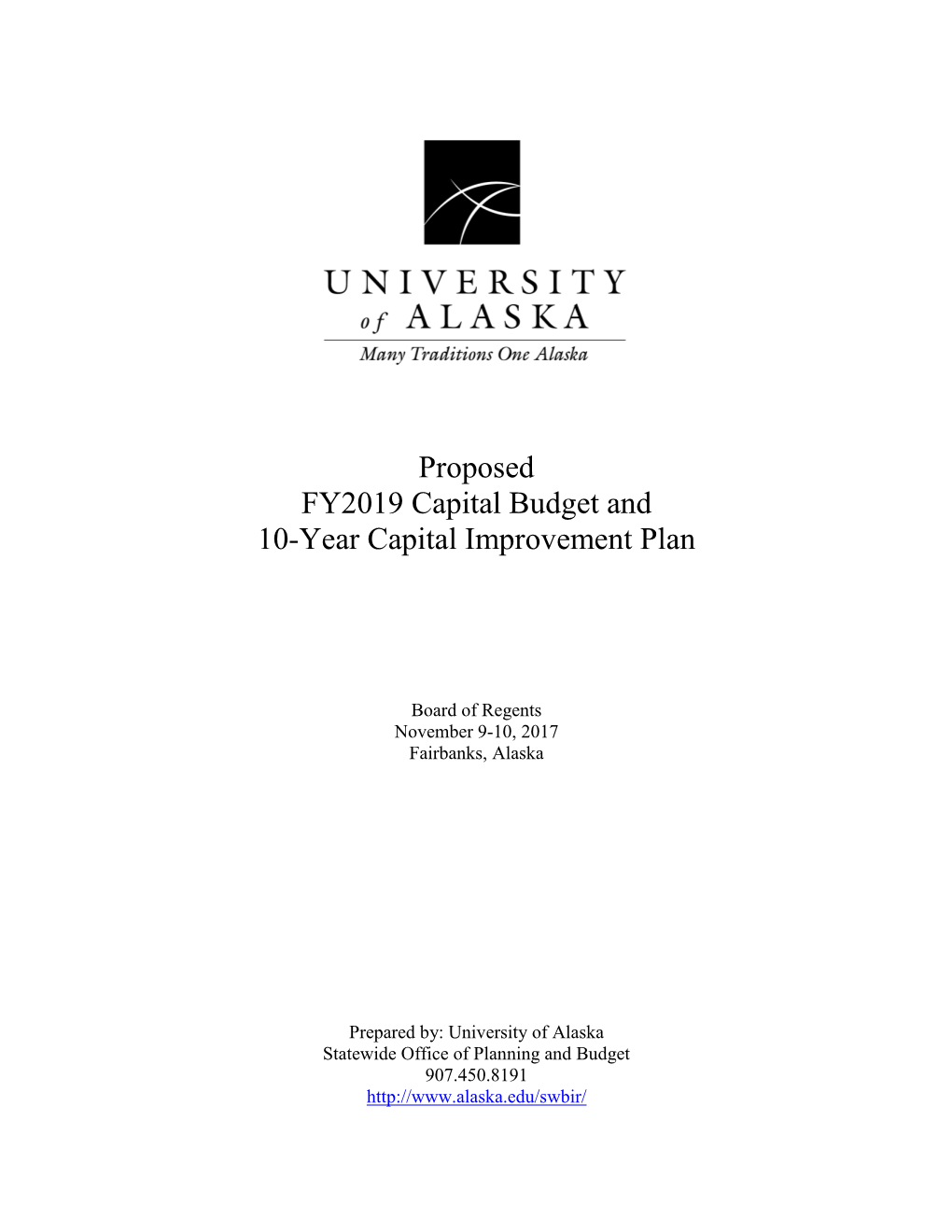 Proposed FY2019 Capital Budget and 10-Year Capital Improvement Plan