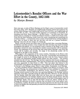Leicestershire' S Royalist Officers and the War Effort in the County, 1642-1646 by Martyn Bennett