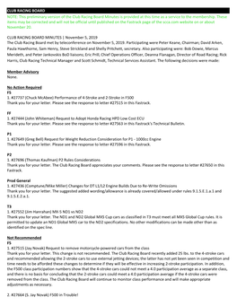 This Preliminary Version of the Club Racing Board Minutes Is Provided at This Time As a Service to the Membership