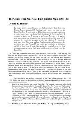The Quasi-War: America's First Limited War, 1798-1801 Donald R. Hickey