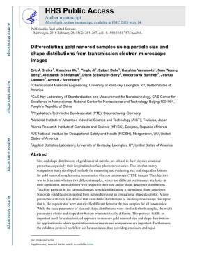 Differentiating Gold Nanorod Samples Using Particle Size and Shape Distributions from Transmission Electron Microscope Images