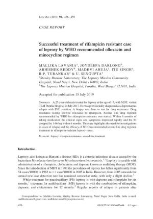 Successful Treatment of Rifampicin Resistant Case of Leprosy by WHO Recommended Oﬂoxacin and Minocycline Regimen