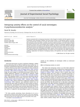 Intergroup Anxiety Effects on the Control of Racial Stereotypes: a Psychoneuroendocrine Analysis Q