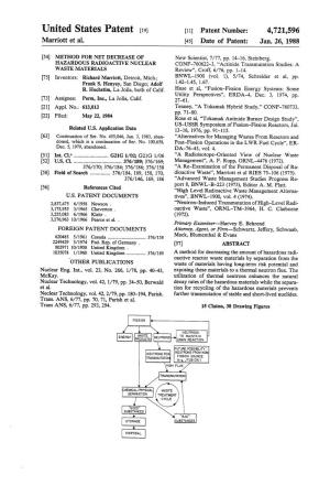 United States Patent (19) 11 Patent Number: 4,721,596 Marriott Et Al