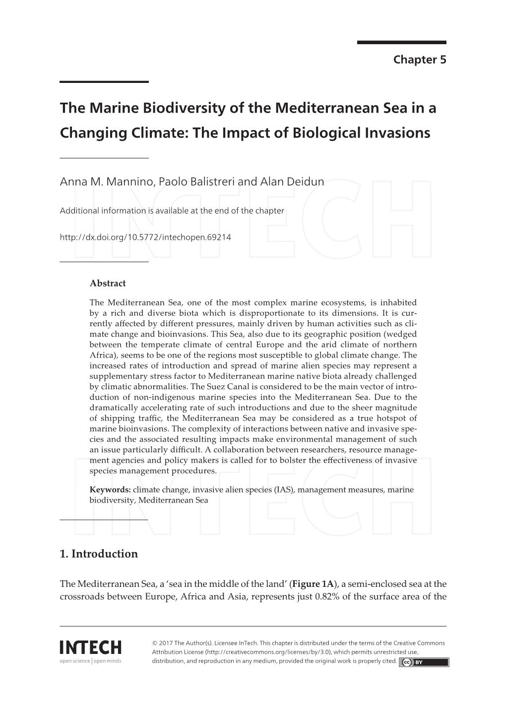 The Marine Biodiversity of the Mediterranean Sea in a Changing