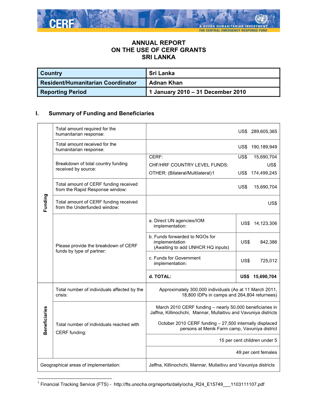 CERF Reporting Template: Agency HQ