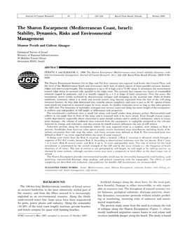 The Sharon Escarpment (Mediterranean Coast, Israel): Stability, Dynamics, Risks and Environmental Management