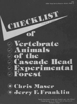 Checklist of Vertebrate Animals of the Cascade Head Experimental Forest. USDA For