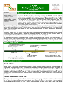 Chad Monthly Food Security Update, January 2006