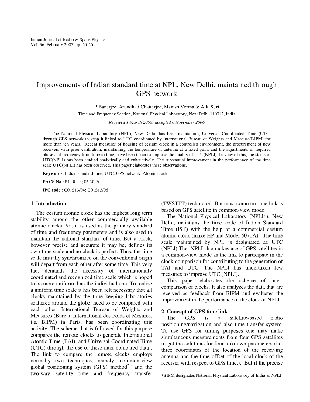 Improvements of Indian Standard Time at NPL, New Delhi, Maintained Through GPS Network