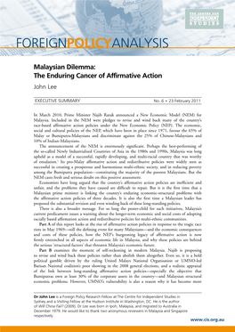 FOREIGNPOLICYANALYSIS Malaysian Dilemma: the Enduring