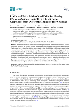 Lipids and Fatty Acids of the White Sea Herring Clupea Pallasi Marisalbi Berg (Clupeiformes, Clupeidae) from Different Habitats of the White Sea