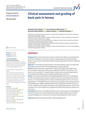 Clinical Assessment and Grading of Back Pain in Horses