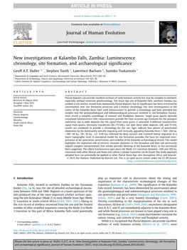 New Investigations at Kalambo Falls, Zambia: Luminescence Chronology, Site Formation, and Archaeological Signiﬁcance