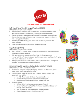 2020 Mattel Product Fact Sheet - Sweet Suite